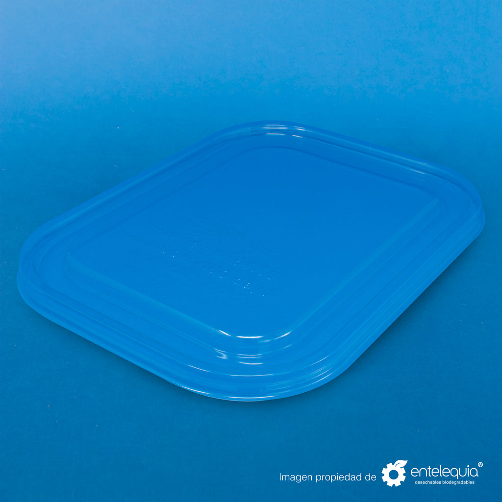 Tapa PLA Contenedor Rectangular Grande Liso TP10X8L - Desechable Biodegradable Entelequia 400 pzas