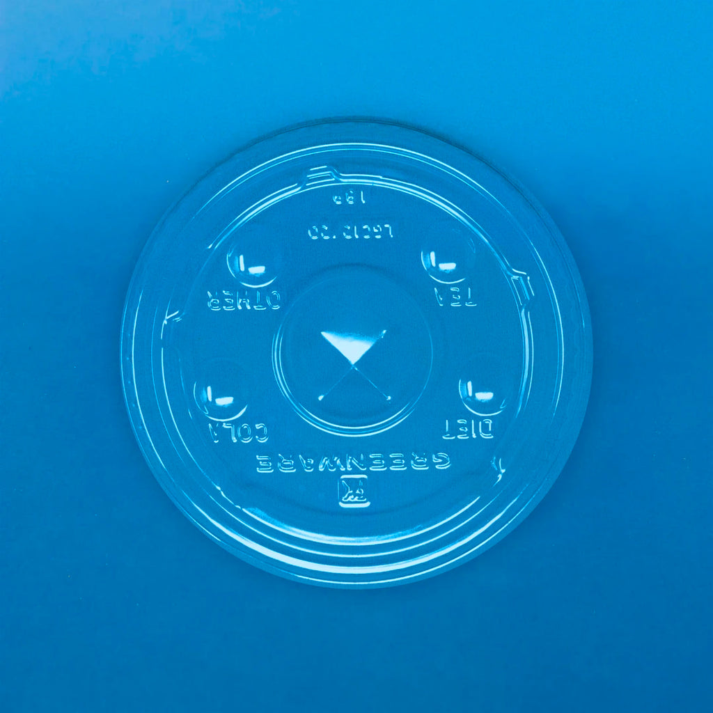 Tapa PLA plana 9 oz, 12 oz y 20 oz TPPLA12 - Desechables Biodegradables Entelequia® 100/1,000 pzas