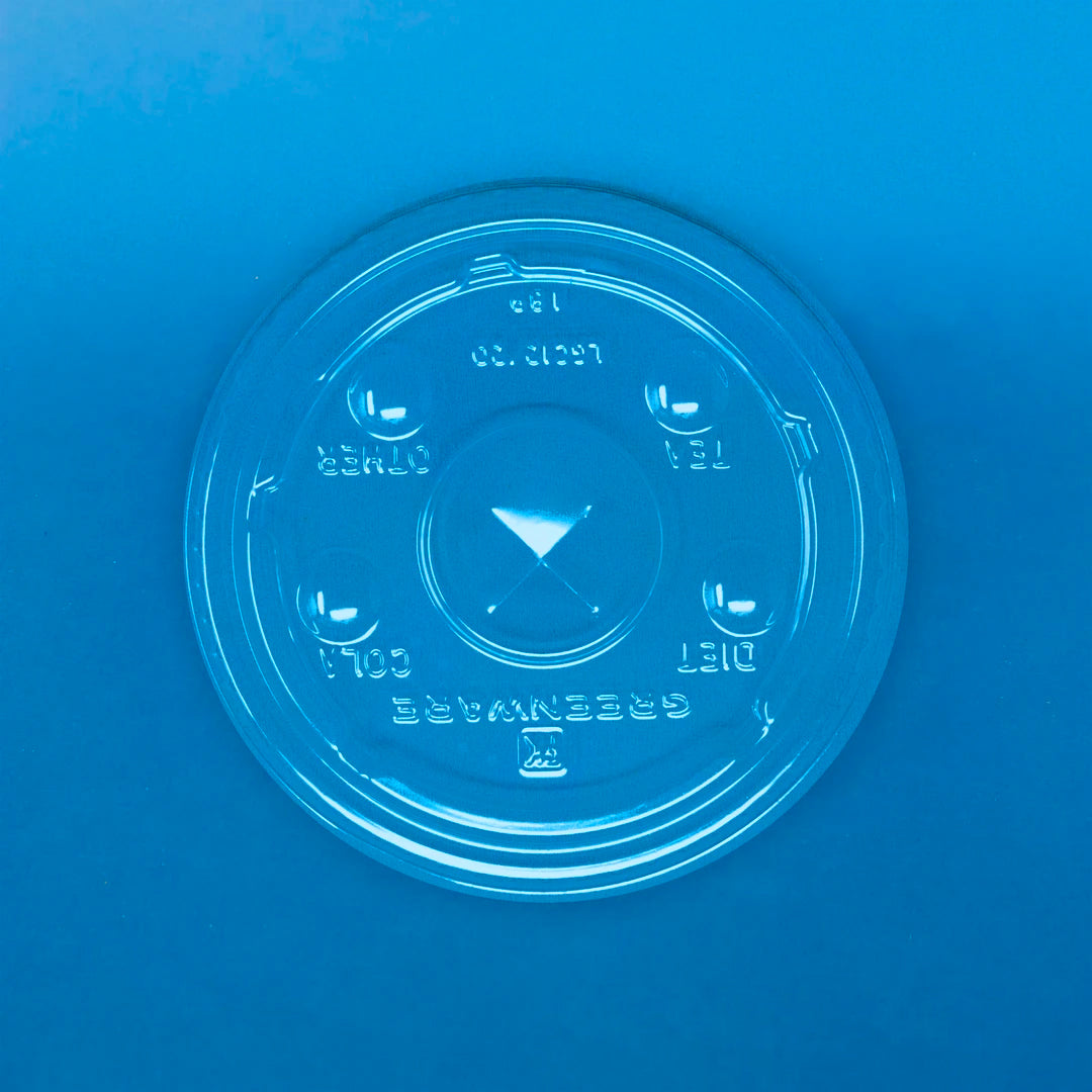Tapa PLA plana 9 oz, 12 oz y 20 oz TPPLA12 - Desechables Biodegradables Entelequia® 100/1,000 pzas