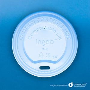 Tapa Vaso bebida caliente TVC PLA 8oz - Desechables Biodegradables Entelequia® 50/1,000pzas