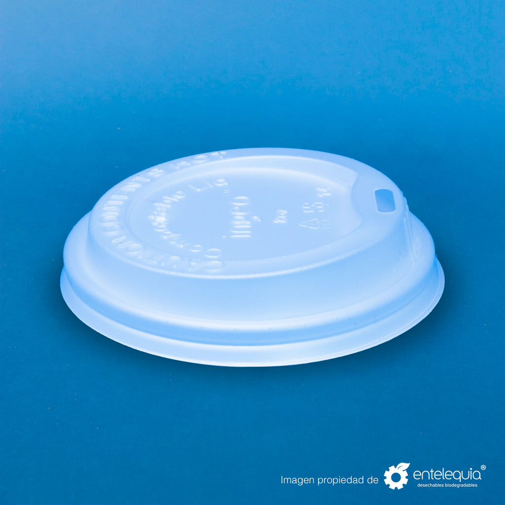 Tapa Vaso bebida caliente TVC PLA 8oz - Desechables Biodegradables Entelequia® 50/1,000pzas
