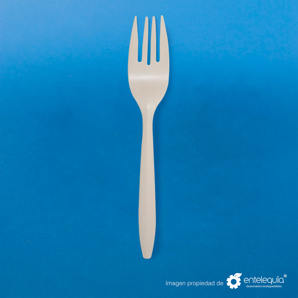 Tenedor 6" Fécula de Maíz T6 - Desechable Biodegradable Entelequia 100/1000 pzas